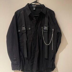 Hot Topic Black Casual Button Down Shirt with Chains
